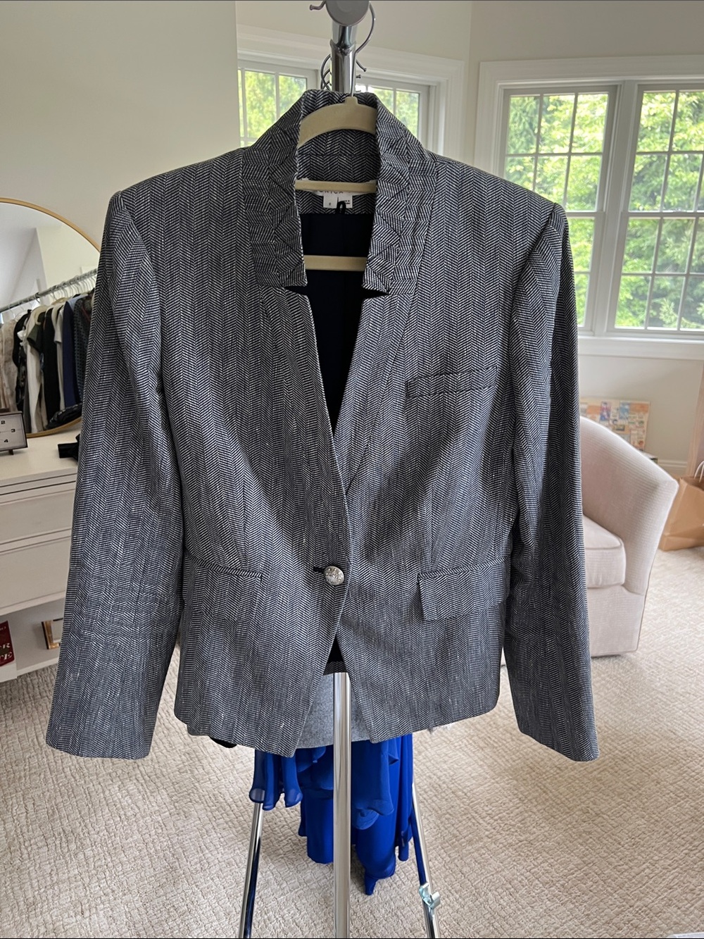 Veronica Beard Gray Textured Notch-Collar Blazer